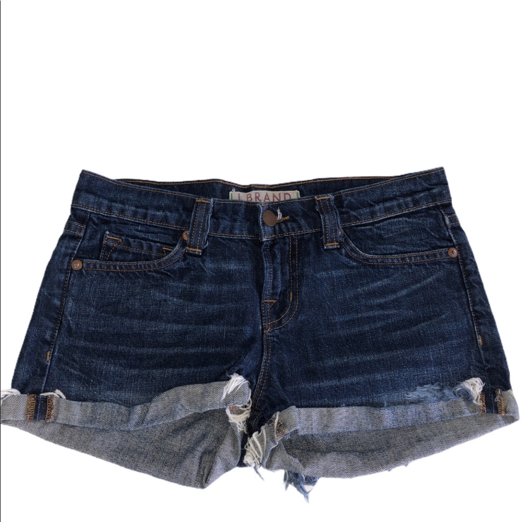 J Brand Santiago Dark Rinse Cuffed Denim Shorts 24